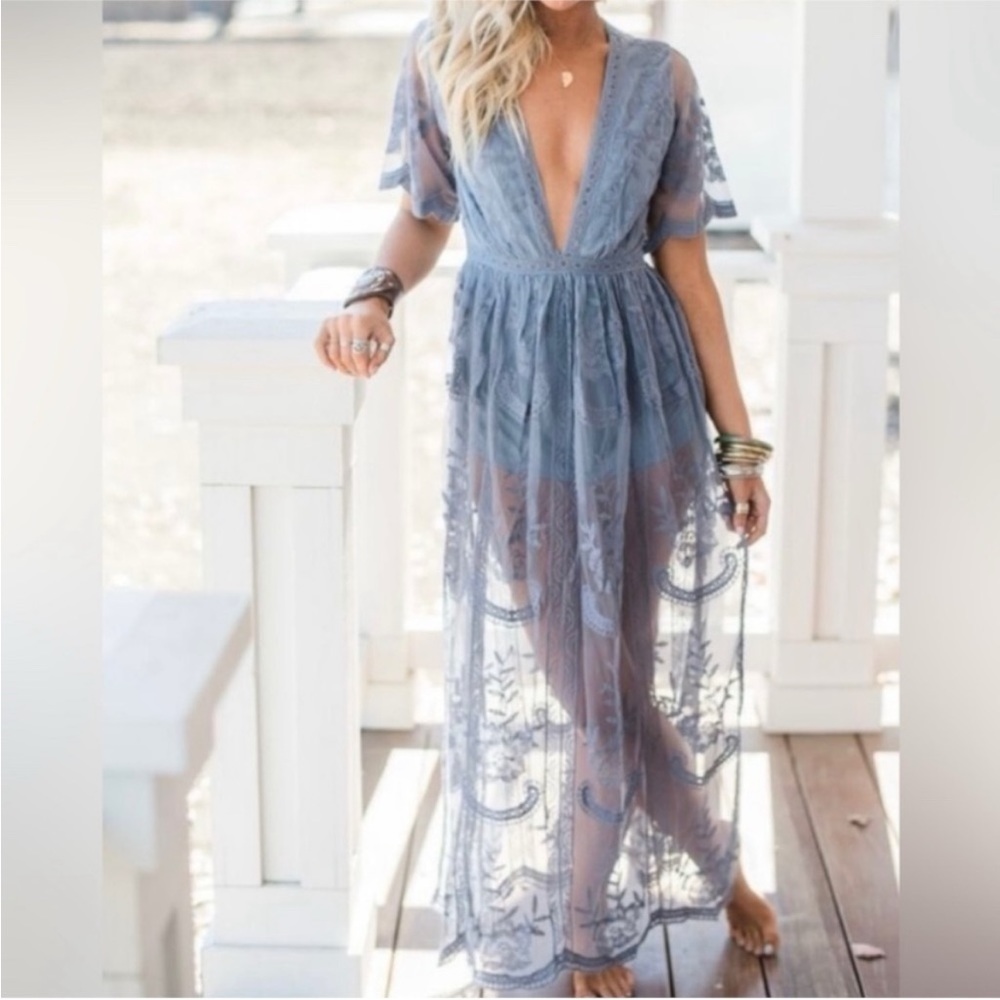 Dusty Blue Maxi Dress/Romper